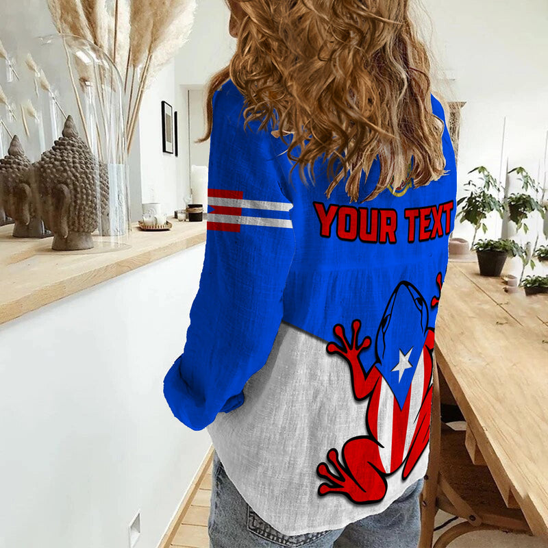 (Custom Personalised) Puerto Rico Coqui Frog Simple Style Women Casual Shirt