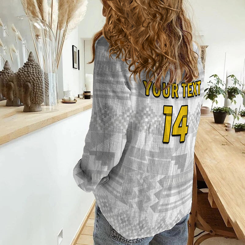 (Custom Text And Number) Ghana Football Black Stars Kente World Cup 2022 White Women Casual Shirt