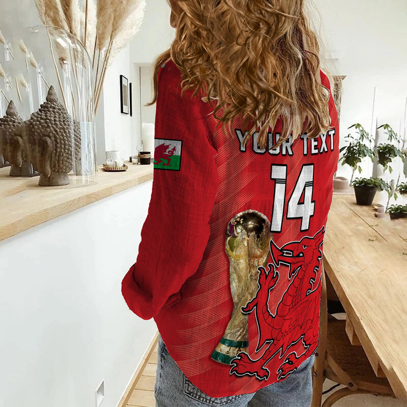 (Custom Text And Number) Wales Football Cymru Champions World Cup 2022 Women Casual Shirt
