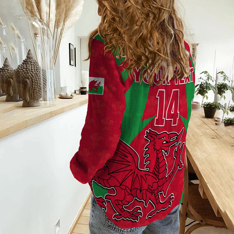 (Custom Text And Number) Wales Rugby The Dragons National Team Come On Cymru Women Casual Shirt