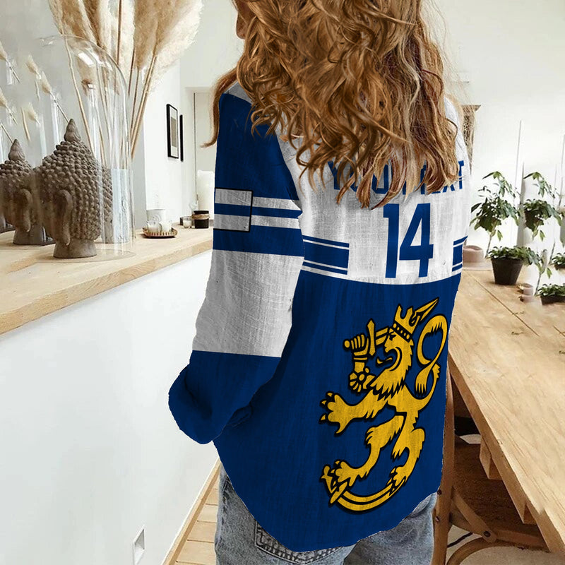 (Custom Text And Number) Finland Hockey 2023 Come On Suomi Women Casual Shirt