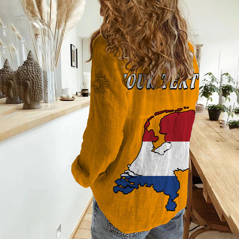 (Custom Personalised) Netherlands Football Flag Style Women Casual Shirt