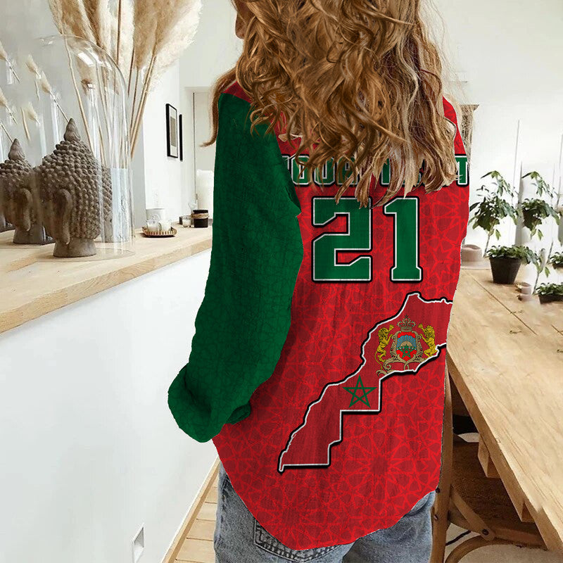 (Custom Personalised) Morocco Football Mixed Flag Map Style Women Casual Shirt