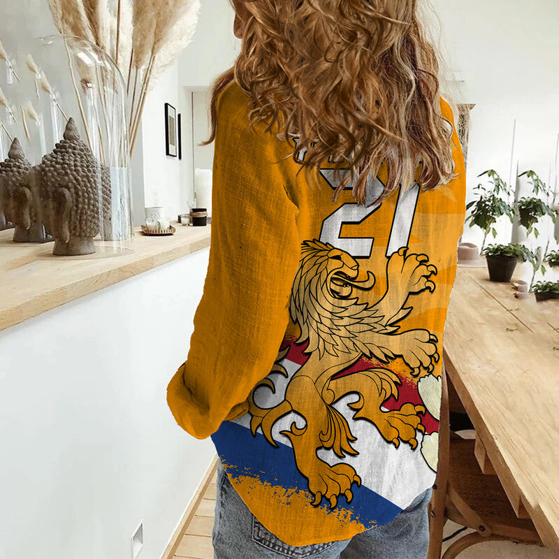 (Custom Personalised) Netherlands Football Flag Mix Tulip Flower Women Casual Shirt