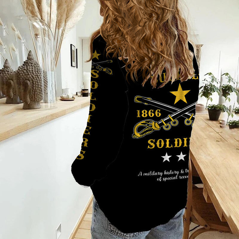 (Custom Personalised) Buffalo Soldiers Woman Casual Shirt African American Military Simple Style - Black