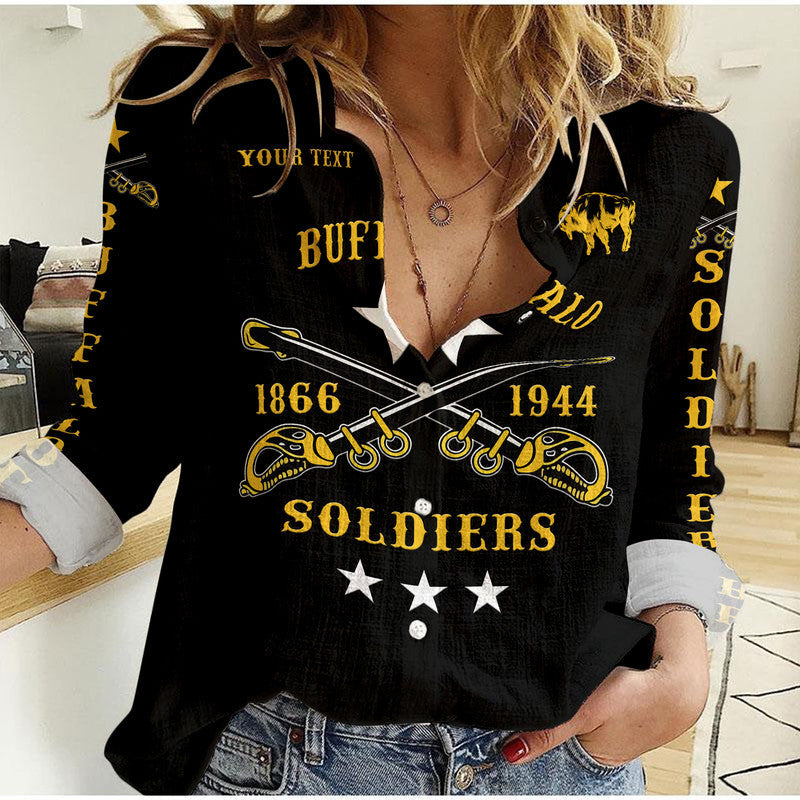 (Custom Personalised) Buffalo Soldiers Woman Casual Shirt African American Military Simple Style - Black