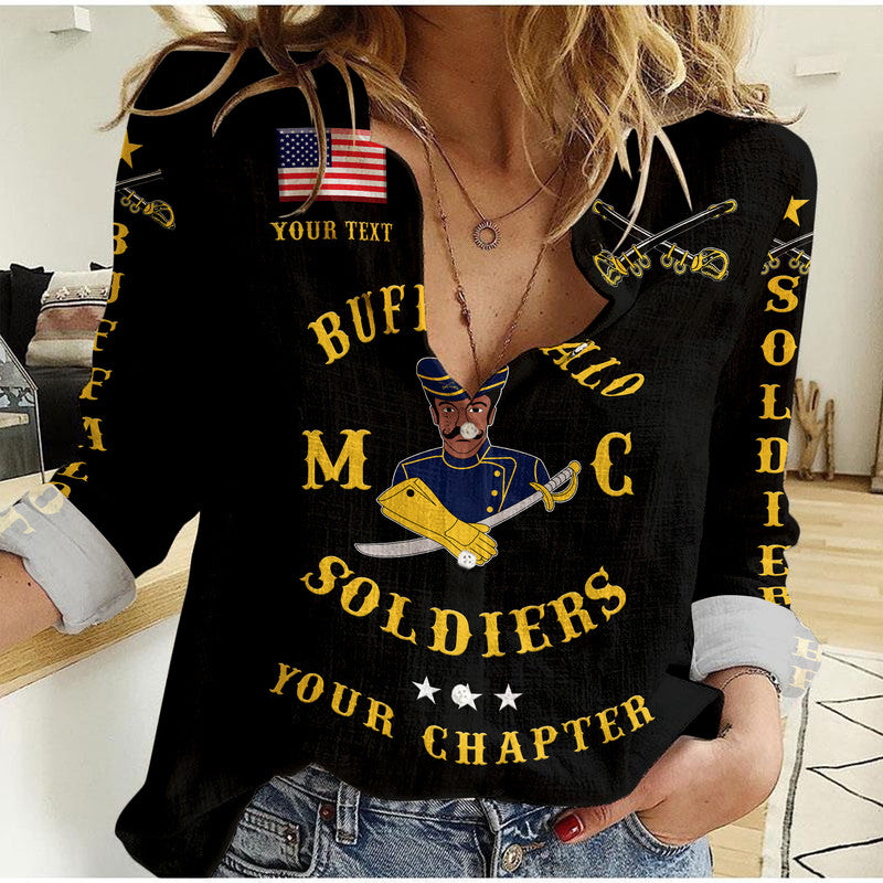 (Custom Personalised) Buffalo Soldiers Motorcycle Club BSMC Woman Casual Shirt Simple Style - Black
