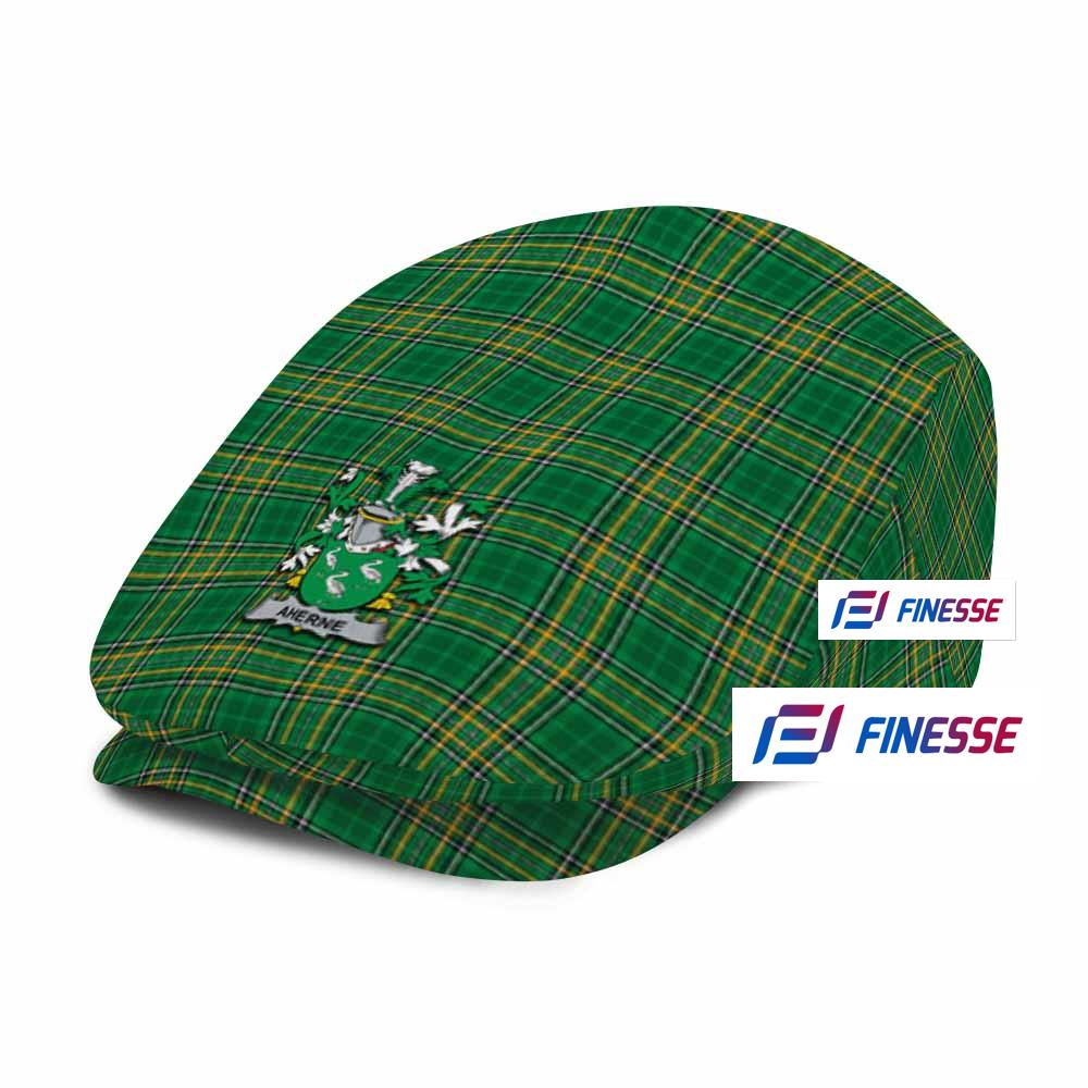 Aherne Irish Clan Tartan Jeff Hat, Tartan Flat Cap with Coat of Arm