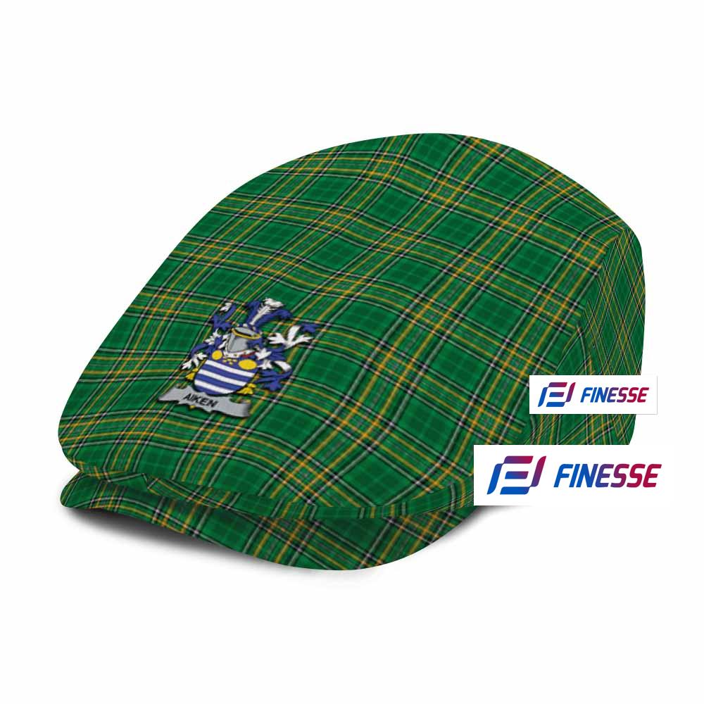 Aiken Irish Clan Tartan Jeff Hat, Tartan Flat Cap with Coat of Arm