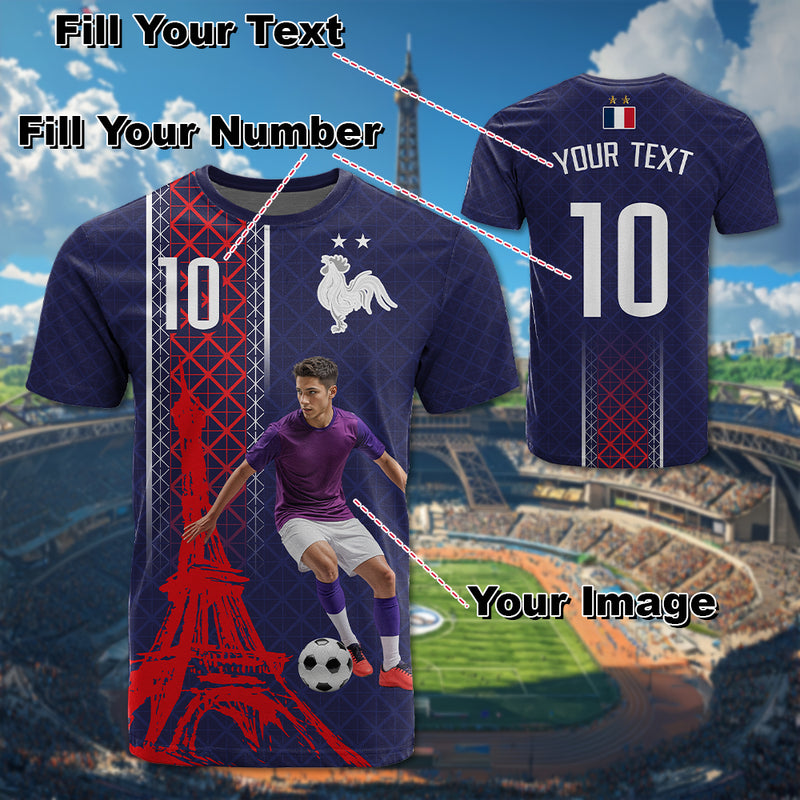 Custom Photo Midnight Navy Football Paris Architectural Heritage Style T Shirt