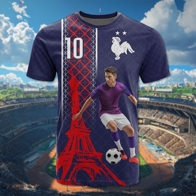Custom Photo Midnight Navy Football Paris Architectural Heritage Style T Shirt