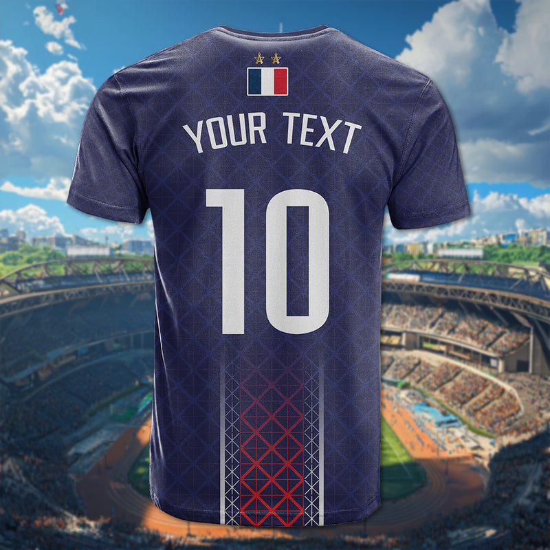 Custom Photo Midnight Navy Football Paris Architectural Heritage Style T Shirt