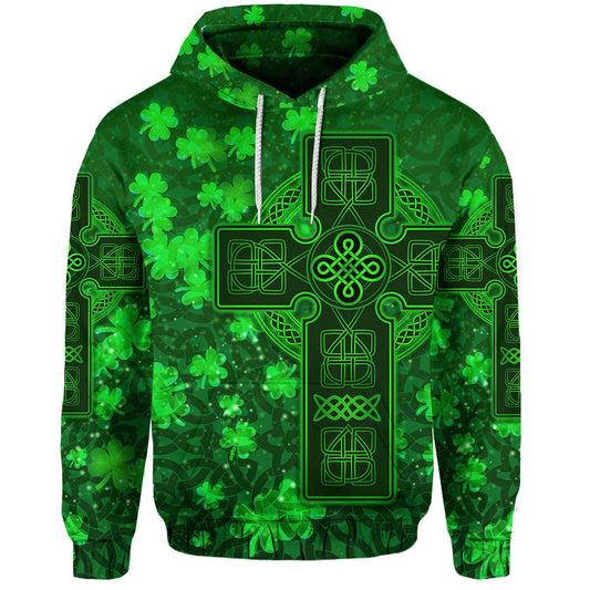 Custom Celtic Cross With Shamrock Simple Style Hoodie