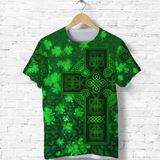 Custom Celtic Cross With Shamrock Simple Style T Shirt