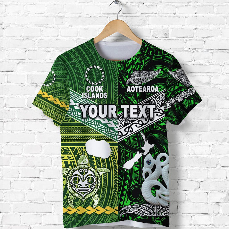 Custom New Zealand and Cook Islands Together Green T Shirt