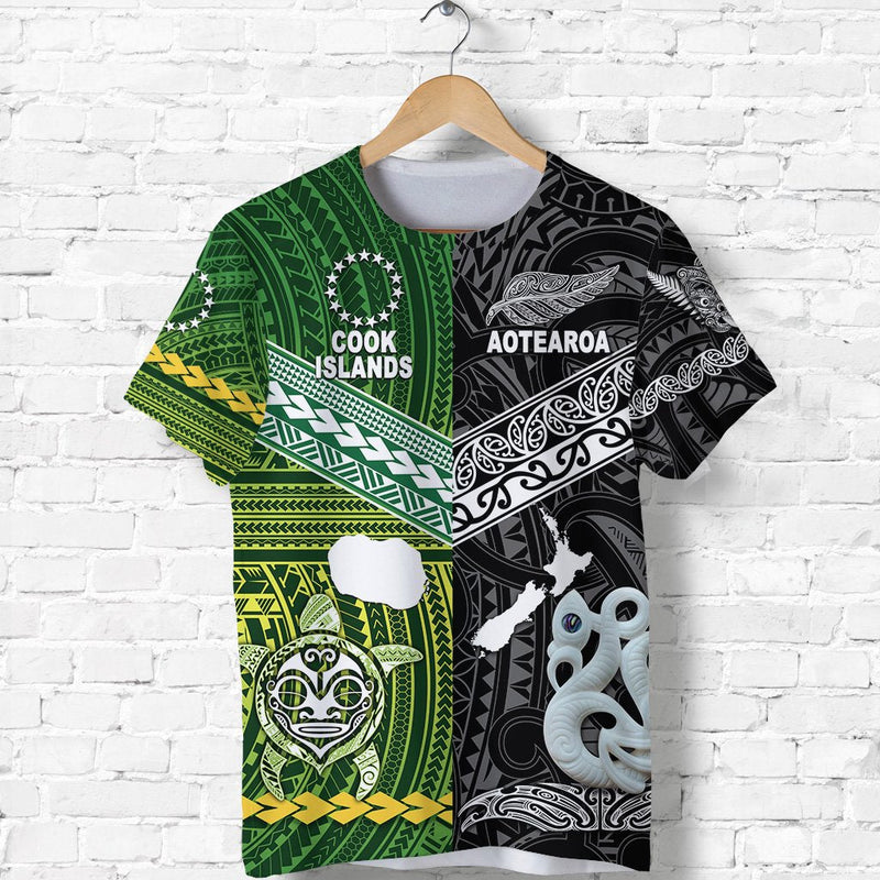 Custom New Zealand and Cook Islands Together Black, Custom Text And Number T Shirt