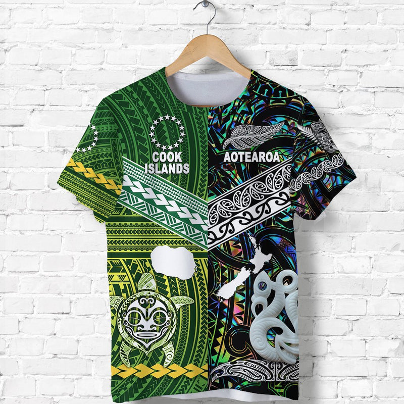 Custom New Zealand and Cook Islands Together Paua Shell, Custom Text And Number T Shirt