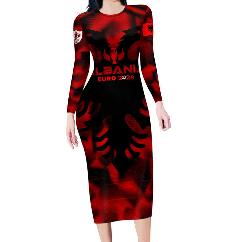 Albania Football 2024 Trophy Wing Style Long Sleeve Bodycon Dress