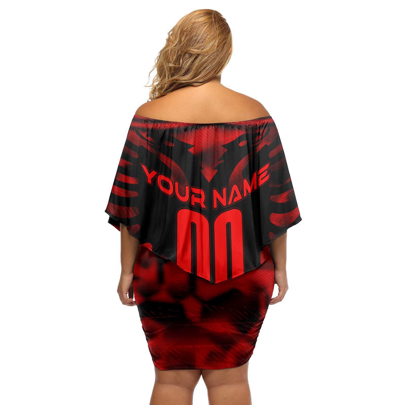 Albania Football 2024 Trophy Wing Style Off Shoulder Short Dress