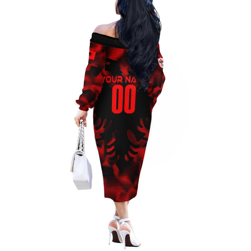Albania Football 2024 Trophy Wing Style Off The Shoulder Long Sleeve Dress