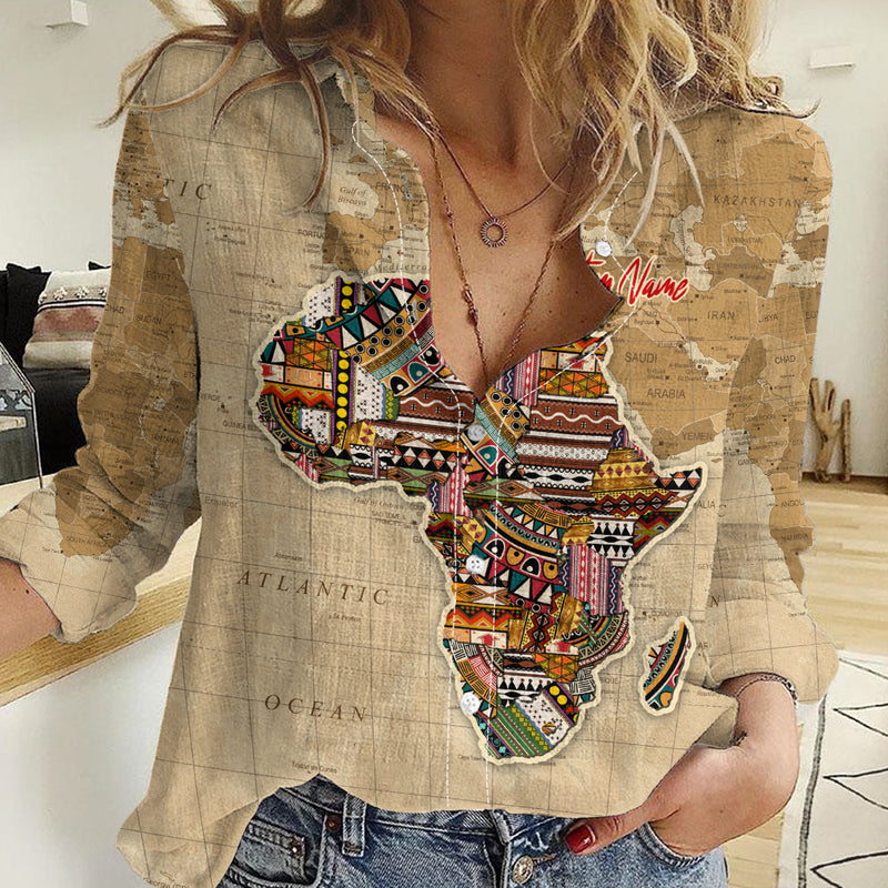 Africa On World Map Women Casual Shirt