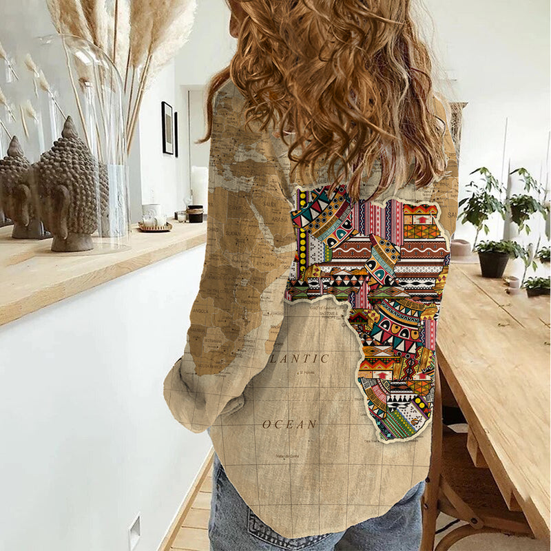 Africa On World Map Women Casual Shirt