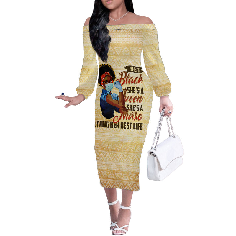 Afro Nurses Black Queen African Off The Shoulder Long Sleeve Dress