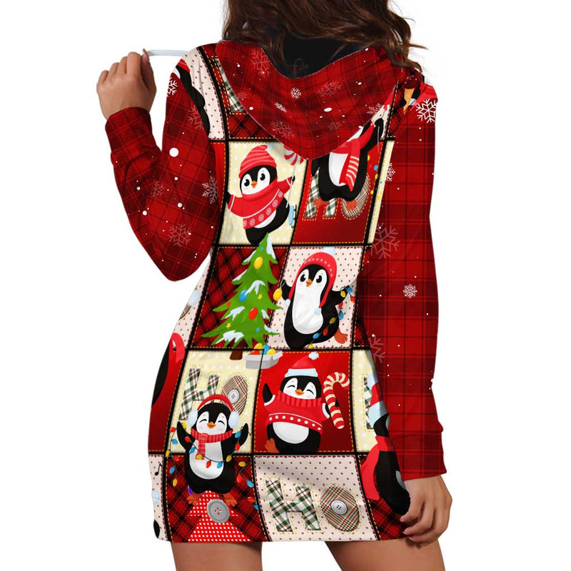 Cute Christmas Penguin Cozy Winter Ho Ho Ho Holiday Fun Hoodie Dress