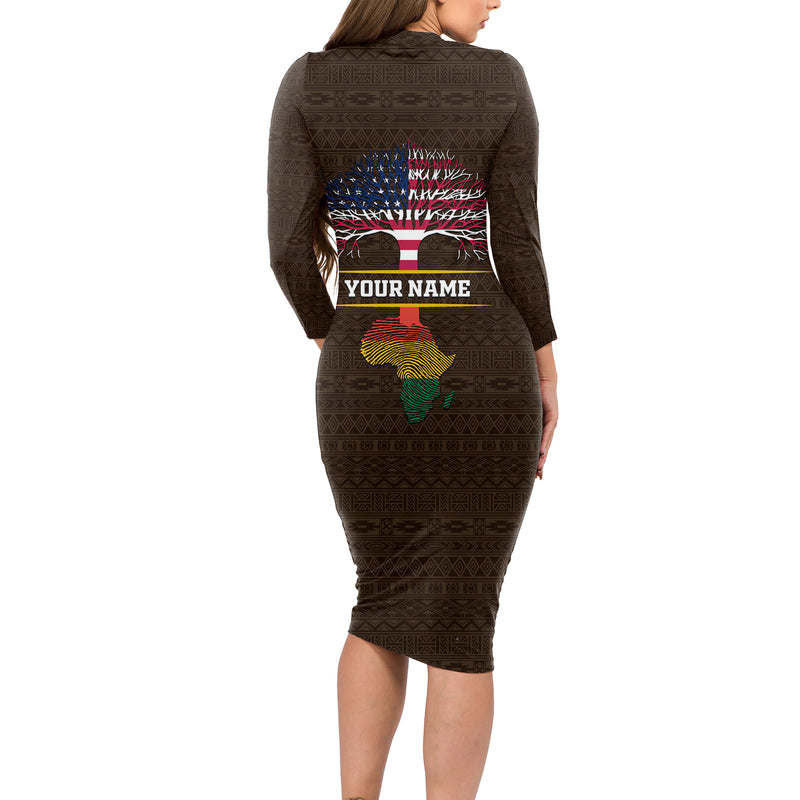African Root Long Sleeve Bodycon Dress