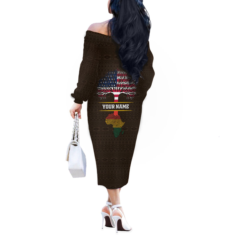 African Root Off The Shoulder Long Sleeve Dress