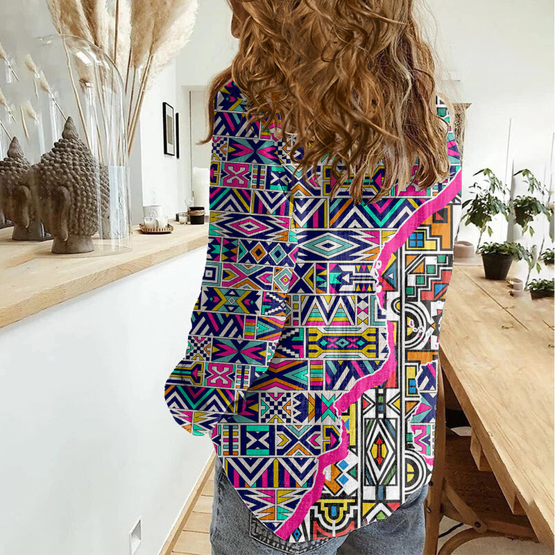 African Ndebele Pattern Women Casual Shirt