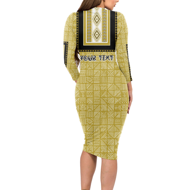 African Mudcloth Dashiki Long Sleeve Bodycon Dress