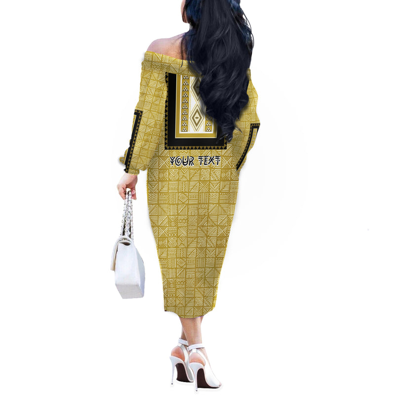 African Mudcloth Dashiki Off The Shoulder Long Sleeve Dress