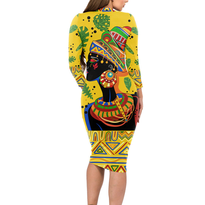 Africa Woman Tropical Style Long Sleeve Bodycon Dress