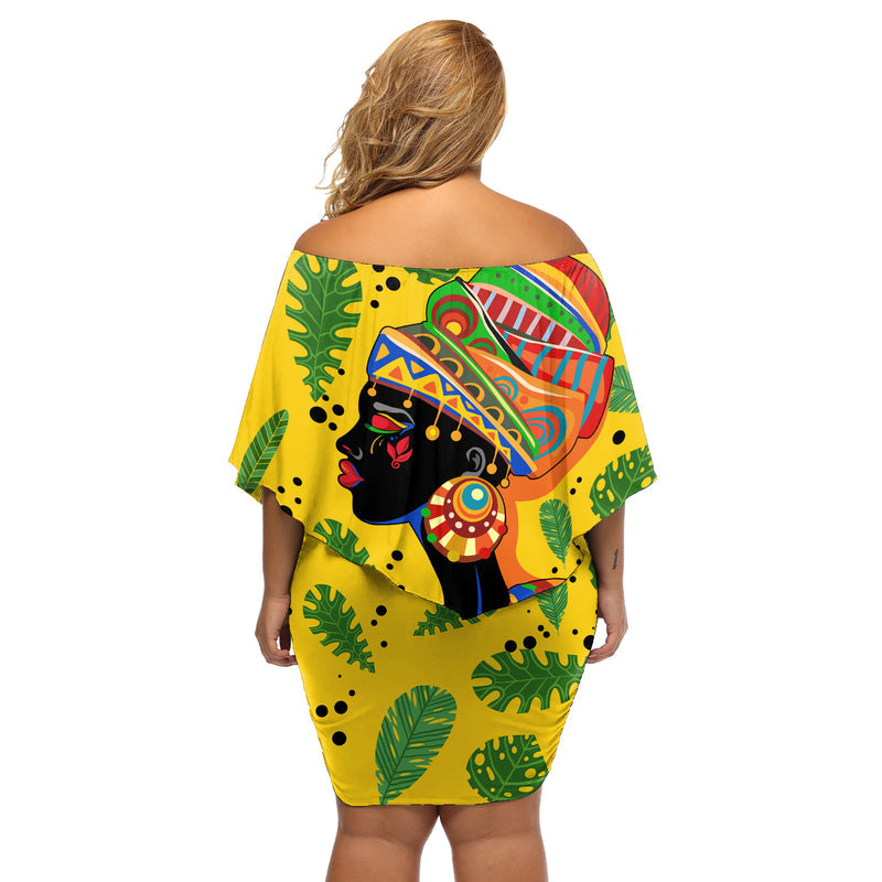 Africa Woman Tropical Style Off Shoulder Short Dress