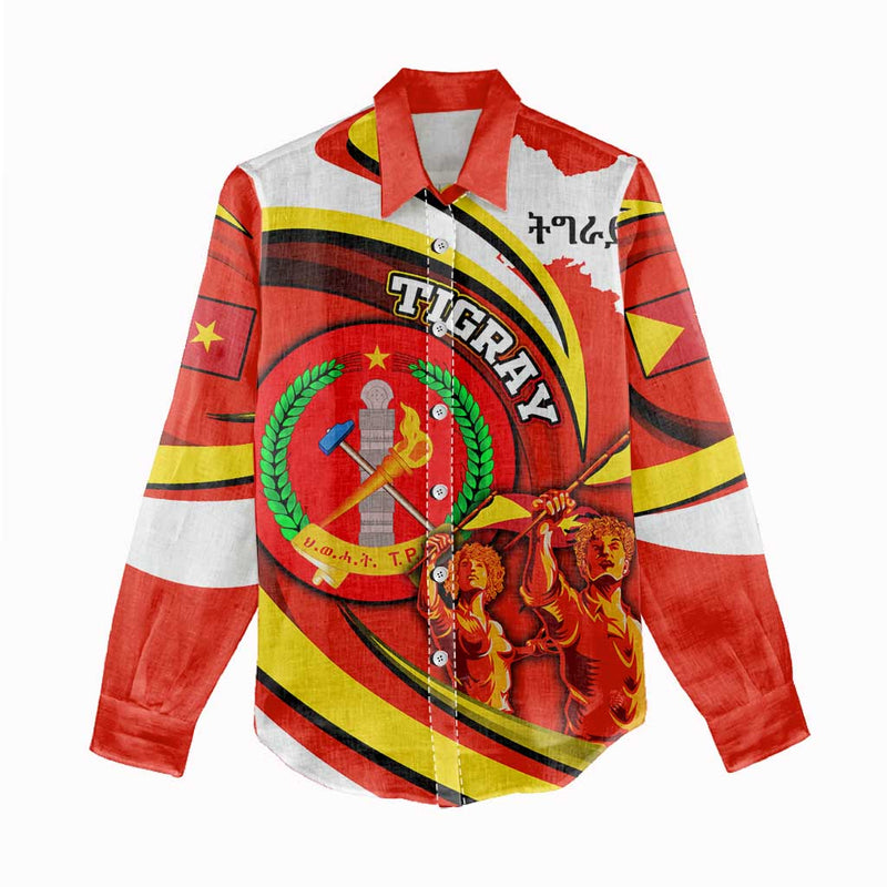 Ethiopia Tigray Revolution Emblem Freedom Fighters and Flag Women Casual Shirt