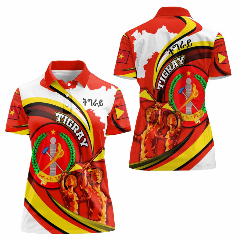 Ethiopia Tigray Revolution Emblem Freedom Fighters and Flag Women Polo Shirt