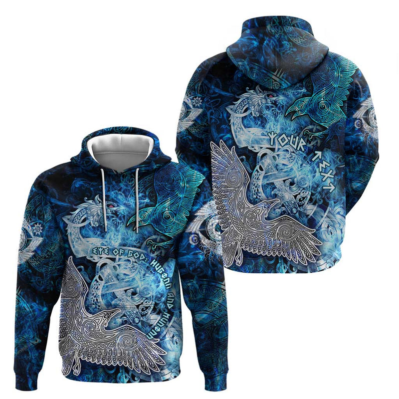 Eye of God Huginn and Muninn Viking Odin Ravens in Frostflame and Runeflight Style Hoodie