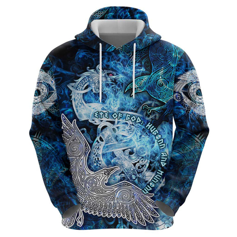 Eye of God Huginn and Muninn Viking Odin Ravens in Frostflame and Runeflight Style Hoodie