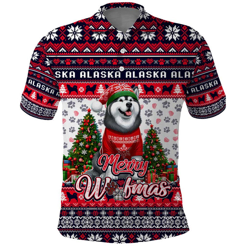 Alaska Merry Woofmas Christmas Dog Art Style Polo Shirt