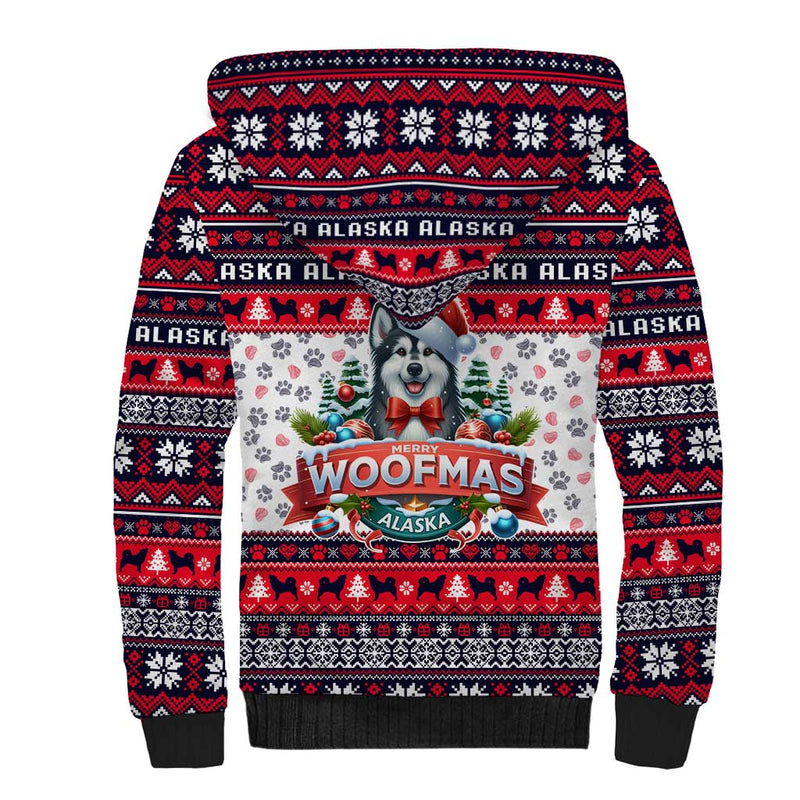 Alaska Merry Woofmas Christmas Dog Art Style Sherpa Hoodie