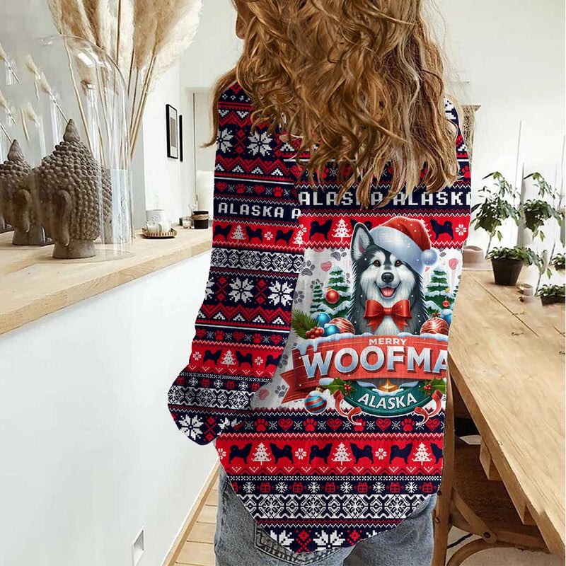 Alaska Merry Woofmas Christmas Dog Art Style Women Casual Shirt