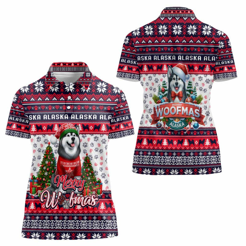 Alaska Merry Woofmas Christmas Dog Art Style Women Polo Shirt