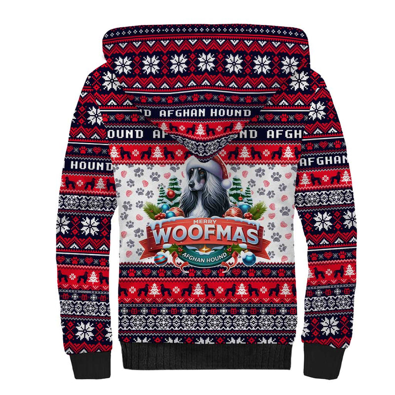 Afghan Hound Merry Woofmas Christmas Dog Art Style Sherpa Hoodie
