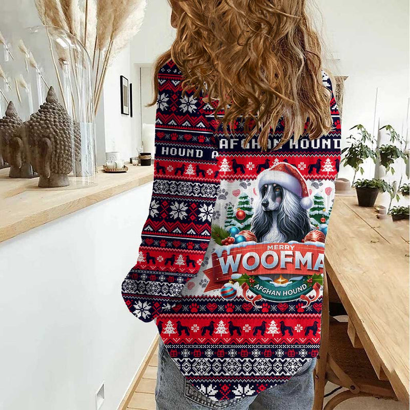Afghan Hound Merry Woofmas Christmas Dog Art Style Women Casual Shirt