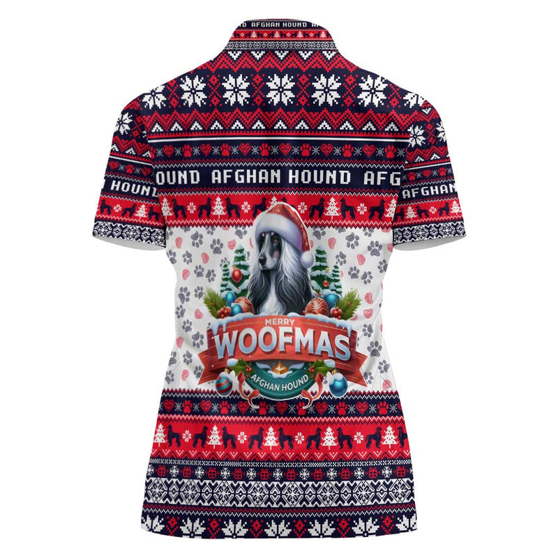 Afghan Hound Merry Woofmas Christmas Dog Art Style Women Polo Shirt