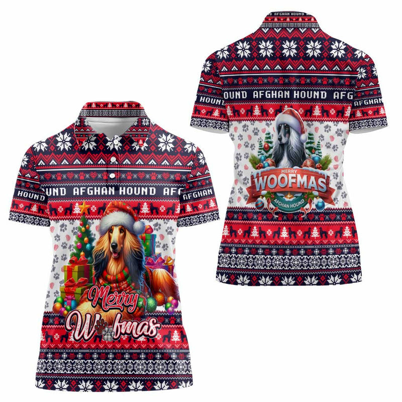 Afghan Hound Merry Woofmas Christmas Dog Art Style Women Polo Shirt
