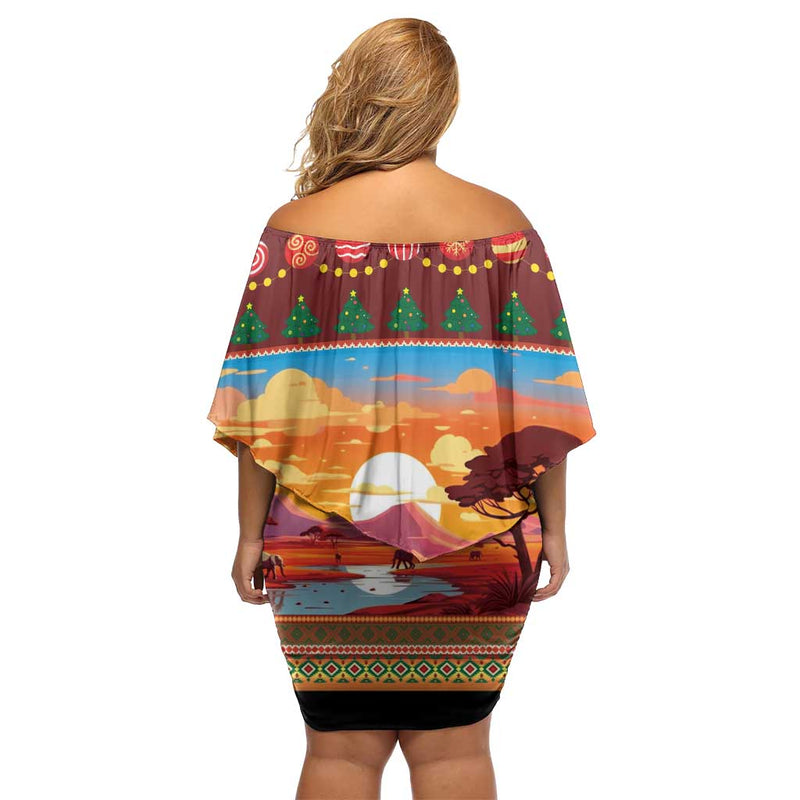 African Heritage And Celebrated Christmas Off Shoulder Short Dress