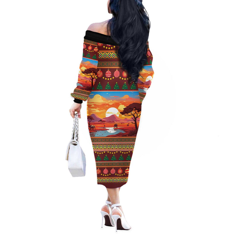 African Heritage And Celebrated Christmas Off The Shoulder Long Sleeve Dress