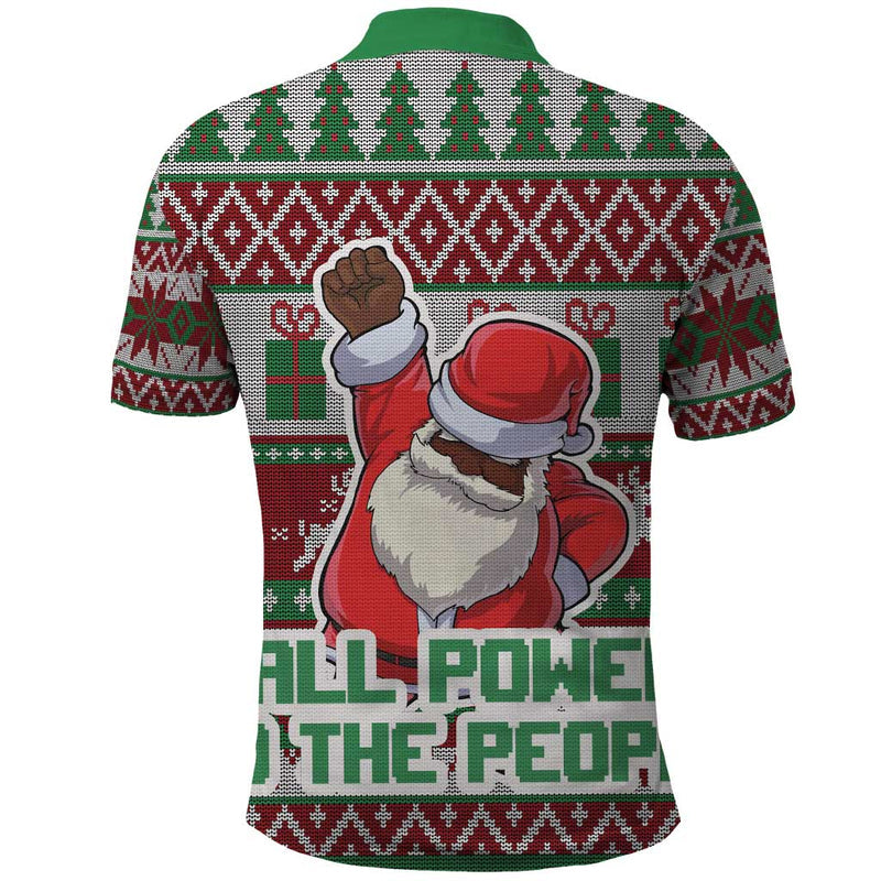 Africa Christmas Black Santa Fist All Power to the People Polo Shirt